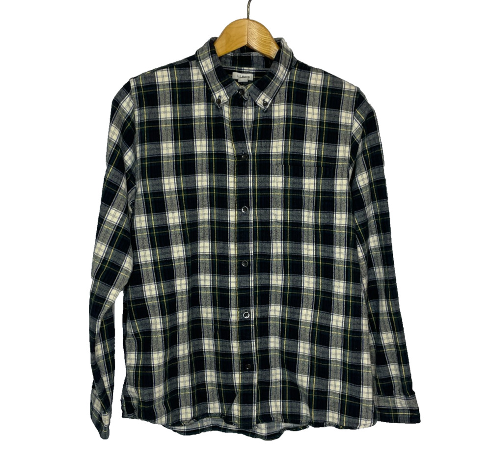 Women's Medium L.L.Bean Scotch Plaid Green Cotton Flannel Button Down Shirt